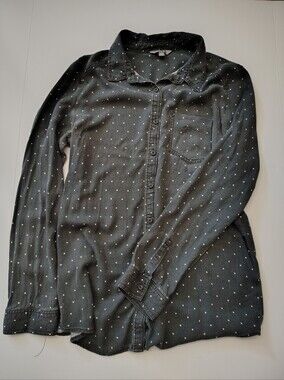 Rubbish Charcoal Gray Women's Polka Dot Button-Down Shirt